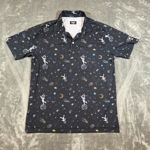 Waggle Polo Shirt Mens L Black Mission Albatross Astronaut Space Print Golf
